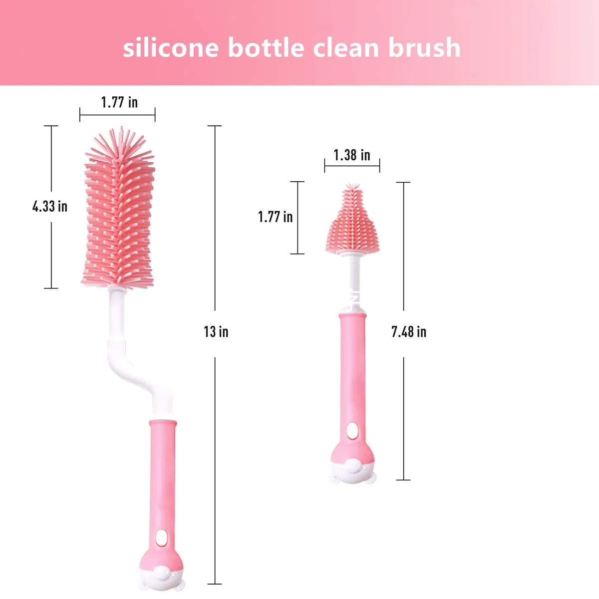 2pcs Baby Silicone Bottle Brushes 360 Degree Rotation Nipple Cleaning Brush(Image4) 2pcs Baby Silicone Bottle Brushes 360 Degree Rotation Nipple Cleaning Brush(Image4)