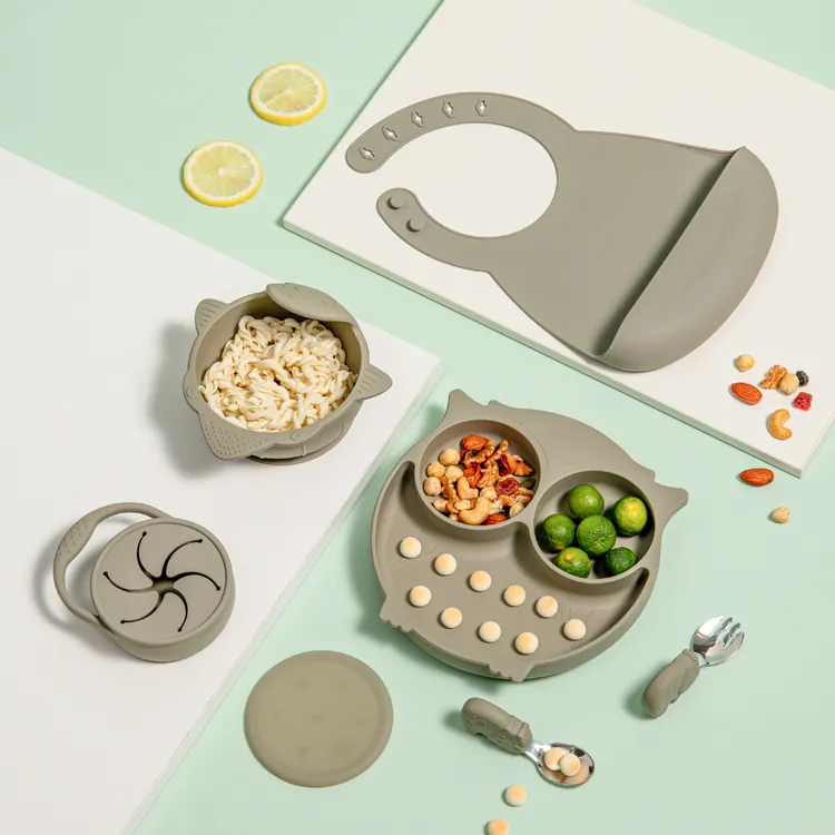 Silicone Baby Suction Slip Resistant Learning Feeding Set