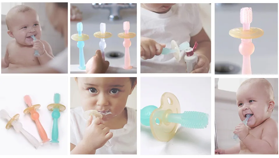 Oral Care Safe Baby's First Training Toothbrush with Silicone Pad